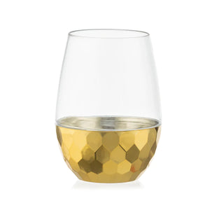 Stemless Hammered Wine Goblet 16oz Clear / Gold Bottom 6pc  Decorline   