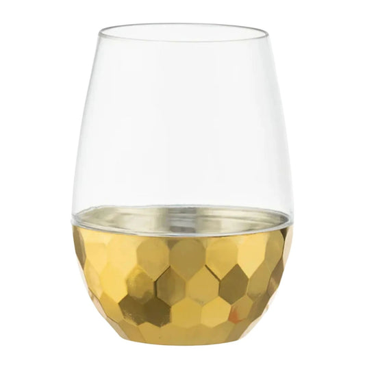 16oz Stemless Hammered Plastic Wine Goblet Clear/Gold Bottom 6 Pack Wine Goblets Decorline