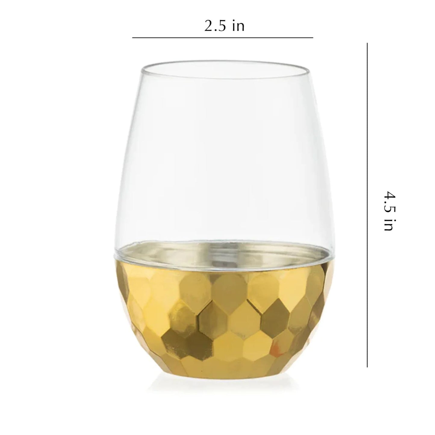 16oz Stemless Hammered Plastic Wine Goblet Clear/Gold Bottom 6 Pack Wine Goblets Decorline