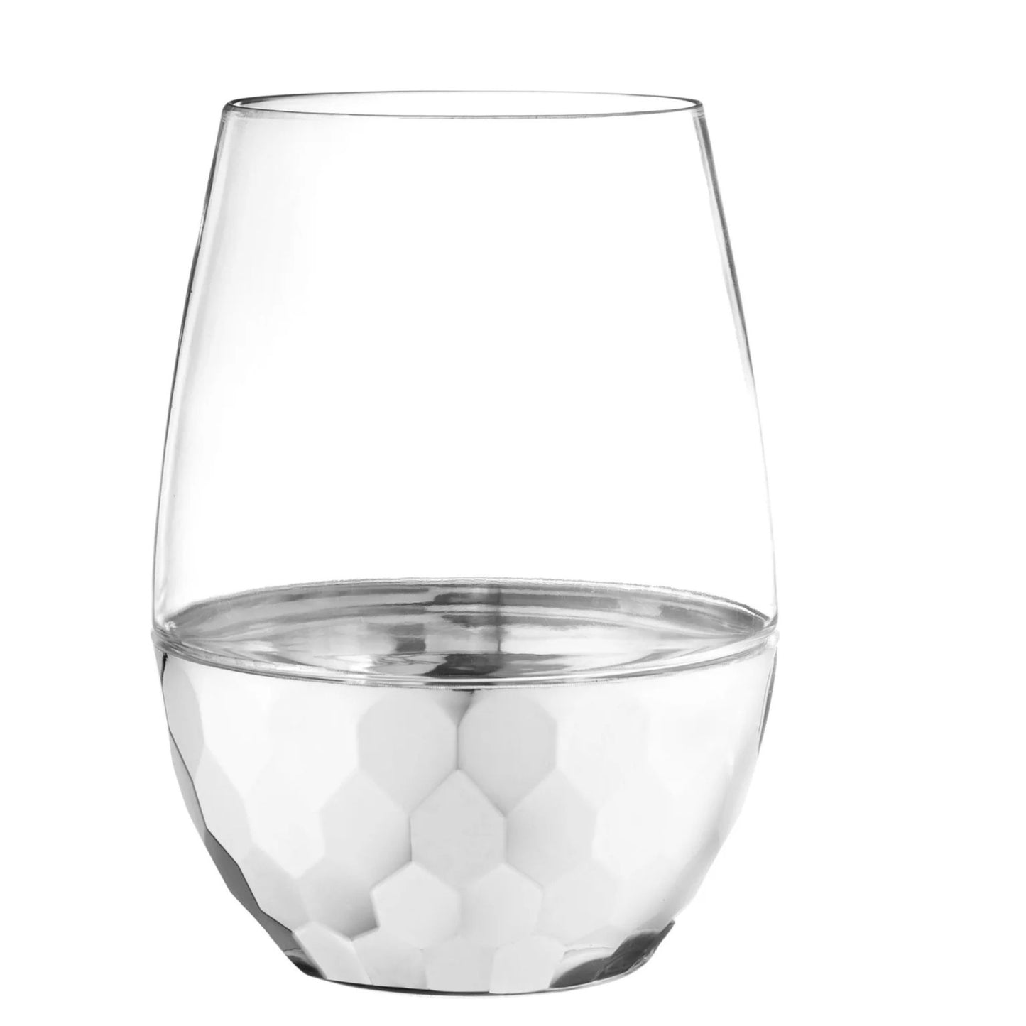 16oz Stemless Hammered Plastic Wine Goblet Clear / Silver Bottom Wine Goblets Decorline