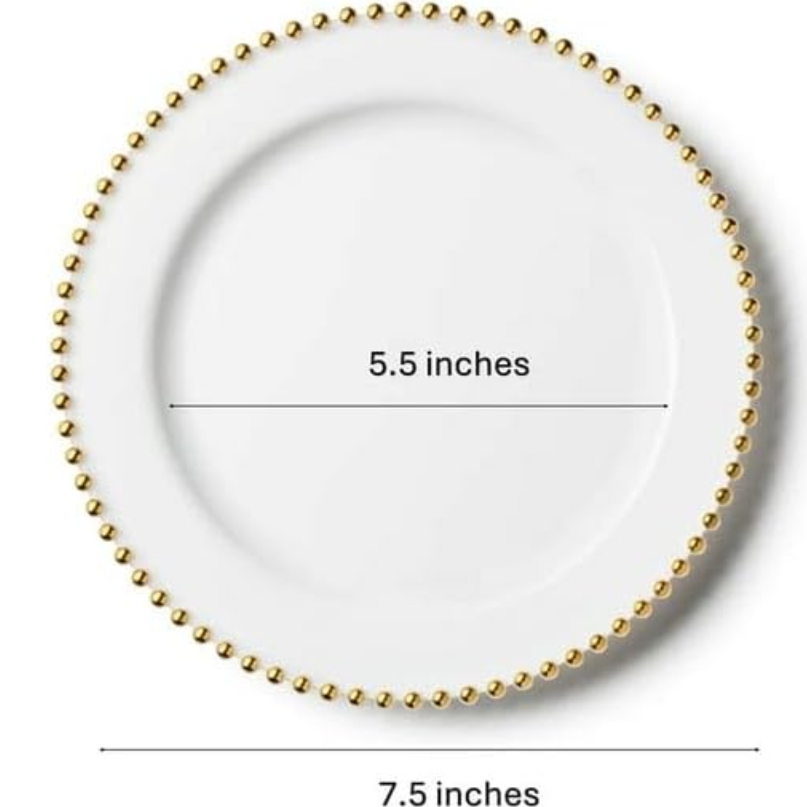 White & Gold Beaded EXTRA HEAVY Weight 7.5" Plastic Diner Plates  Decorline   