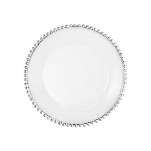 White & Silver  Beaded EXTRA HEAVY Weight 7.5" Plastic Diner Plates  Decorline   