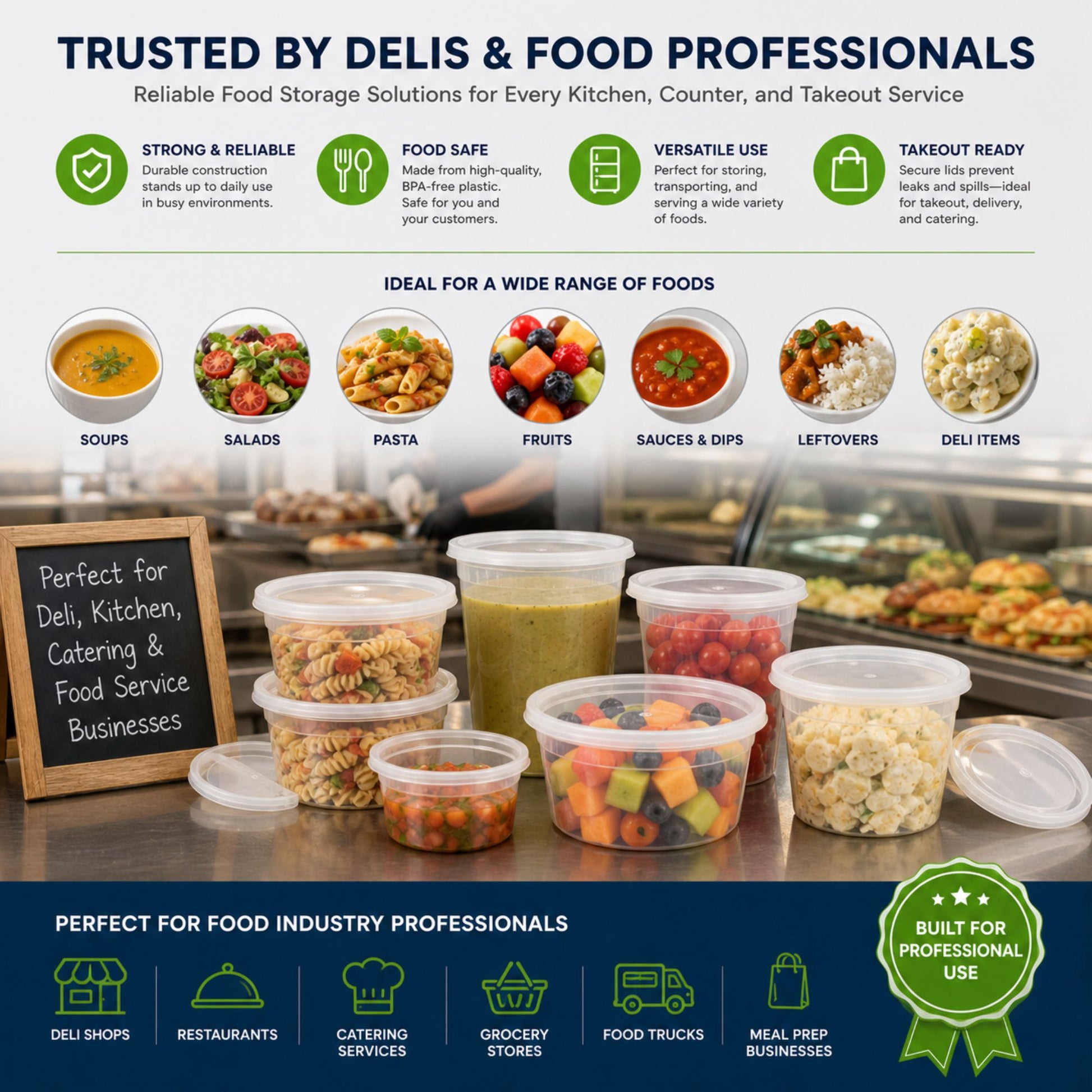 *WHOLESALE* 32oz Heavy Duty Plastic Disposable | Deli Containers with Lids Food Storage & Serving VeZee