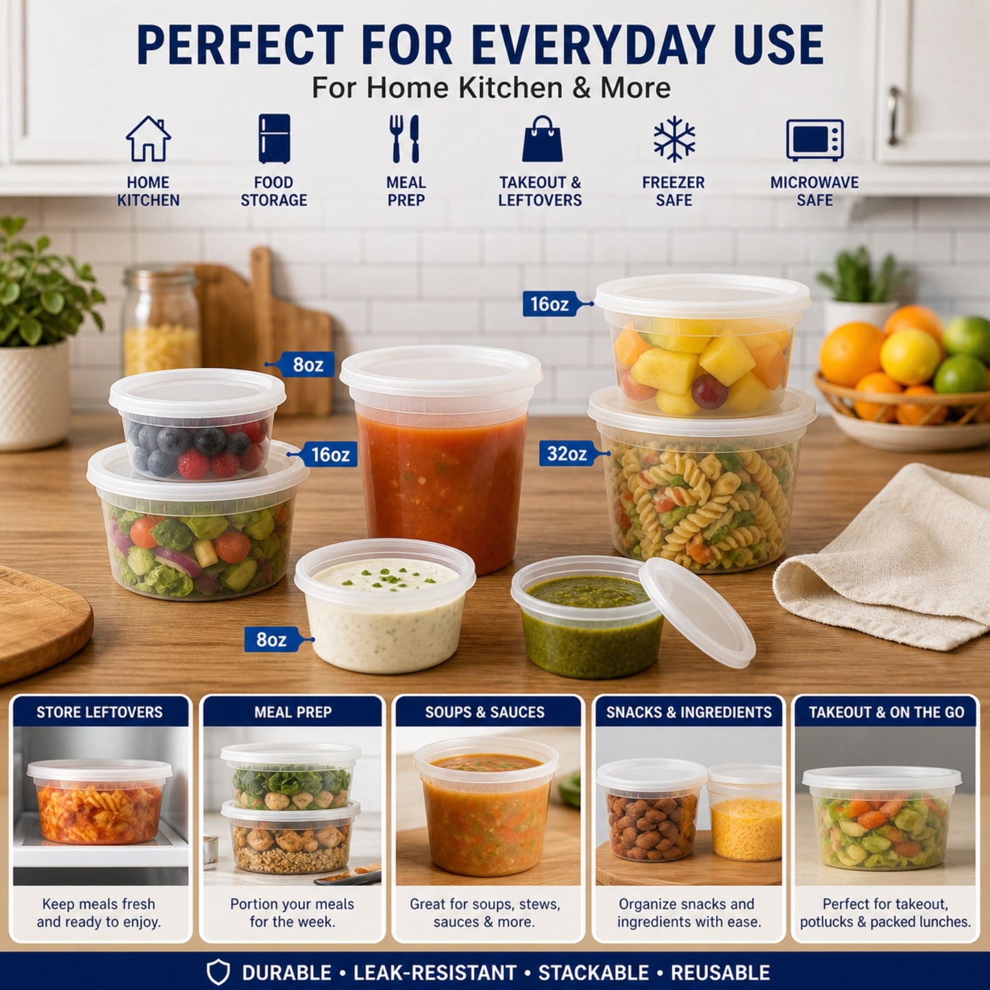 *WHOLESALE* 32oz Heavy Duty Plastic Disposable | Deli Containers with Lids Food Storage & Serving VeZee