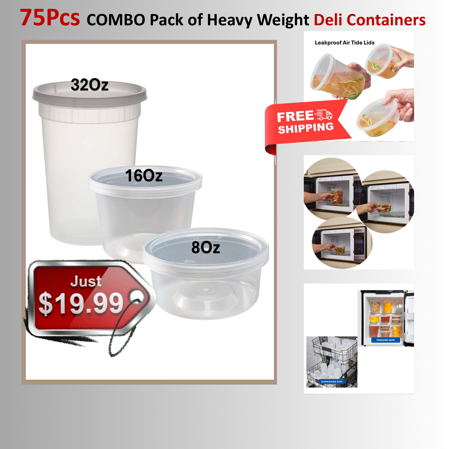 72 Pcs-Economical COMBO Pack of Heavy Weight Deli Containers Food Storage & Serving VeZee   