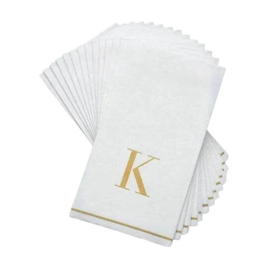 Letter K Gold Monogram Paper Disposable Dinner Napkins | 14 Napkins Napkins Luxe Party NYC   