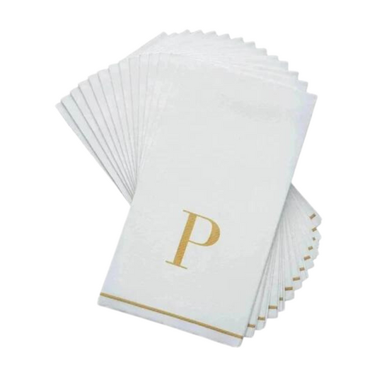 Letter P Gold Monogram Paper Disposable Dinner Napkins | 14 Napkins Napkins Luxe Party NYC   