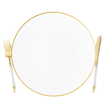White / Gold Rim Hammered Plastic Charger Tablesetting Blue Sky   