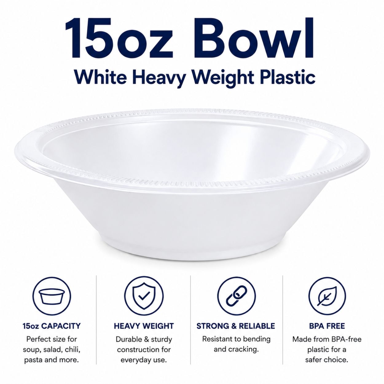*BUY BULK* 15oz Bowl White Heavy Weight Plastic Bowls Hanna K Signature