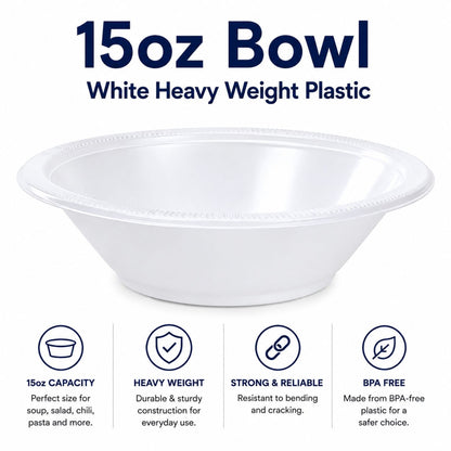 *BUY BULK* 15oz Bowl White Heavy Weight Plastic Bowls Hanna K Signature