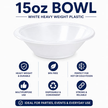 *BUY BULK* 15oz Bowl White Heavy Weight Plastic Bowls Hanna K Signature
