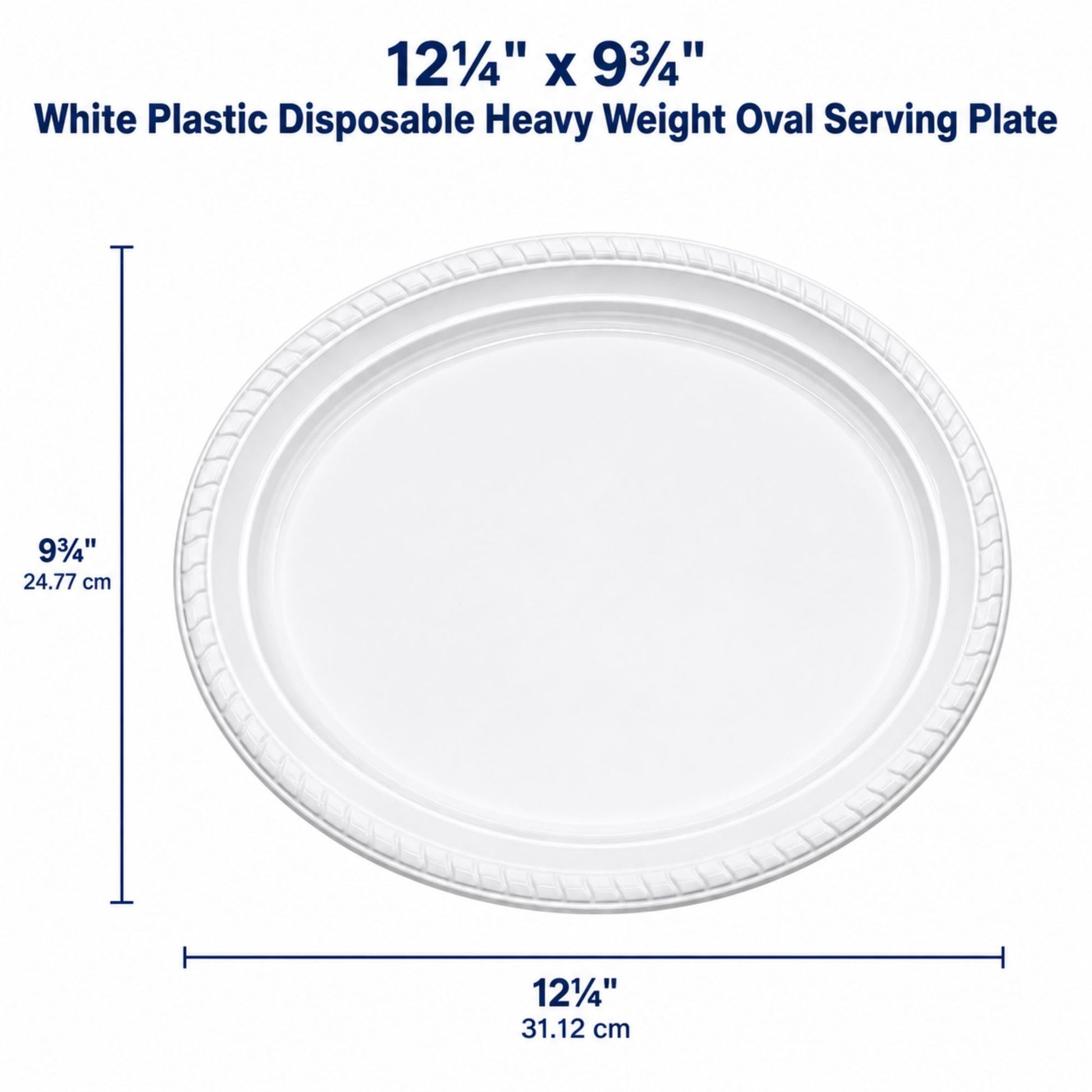 *JUMBO PACK* 12¼"x9¾" White Plastic Disposable Heavy Weight Oval Serving Plate Disposable Plates Hanna K