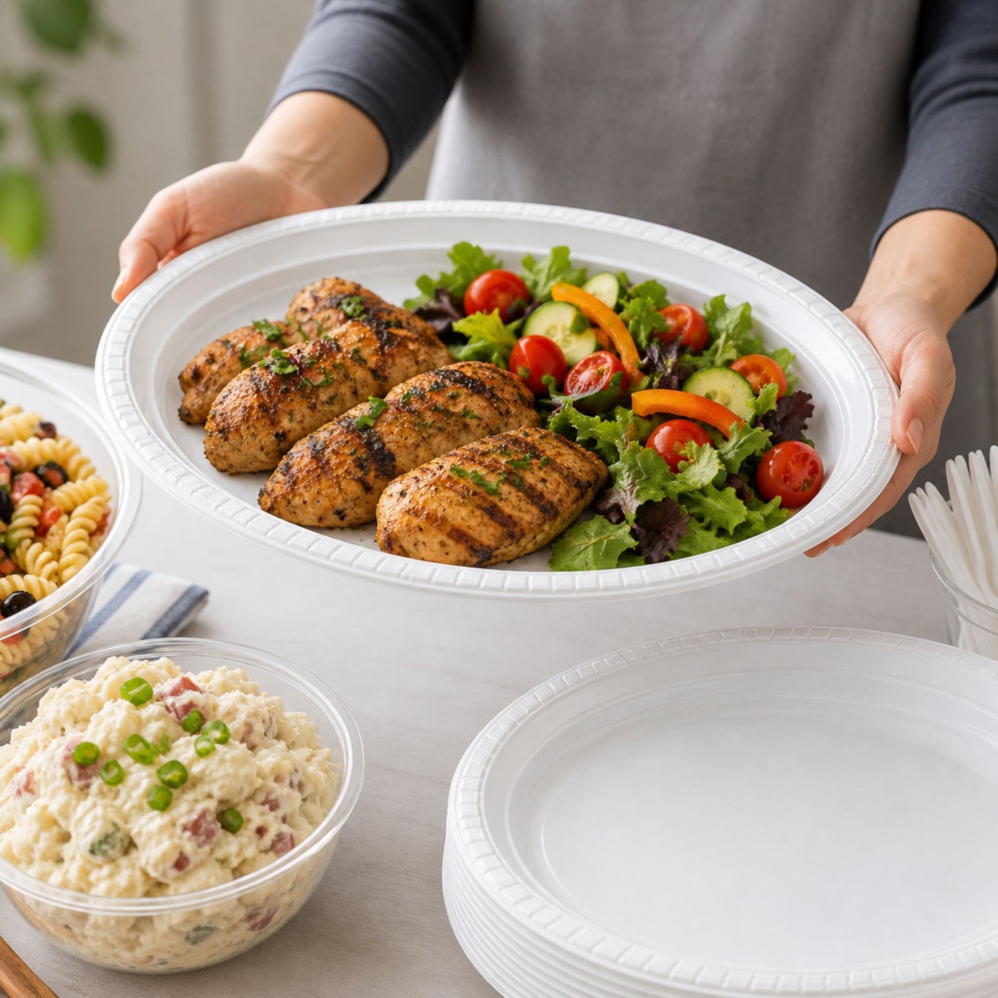 *JUMBO PACK* 12¼"x9¾" White Plastic Disposable Heavy Weight Oval Serving Plate Disposable Plates Hanna K