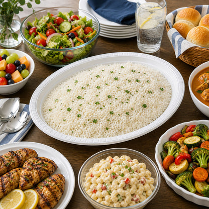 *JUMBO PACK* 12¼"x9¾" White Plastic Disposable Heavy Weight Oval Serving Plate Disposable Plates Hanna K