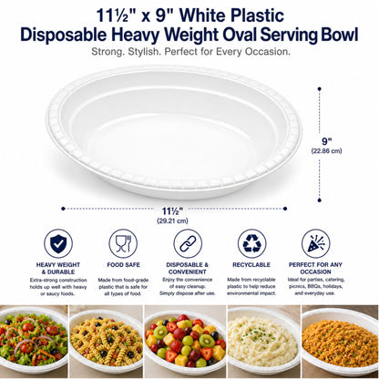 *JUMBO PACK* 11½"x9" White Plastic Disposable Heavy Weight Oval Serving Bowl Disposable Plates Hanna K