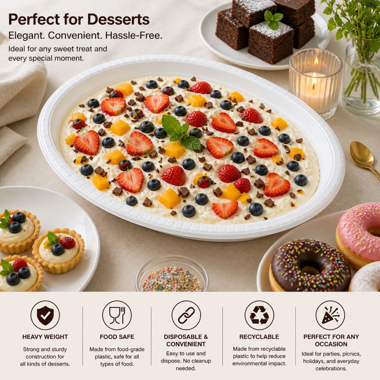 *JUMBO PACK* 11½"x9" White Plastic Disposable Heavy Weight Oval Serving Bowl Disposable Plates Hanna K