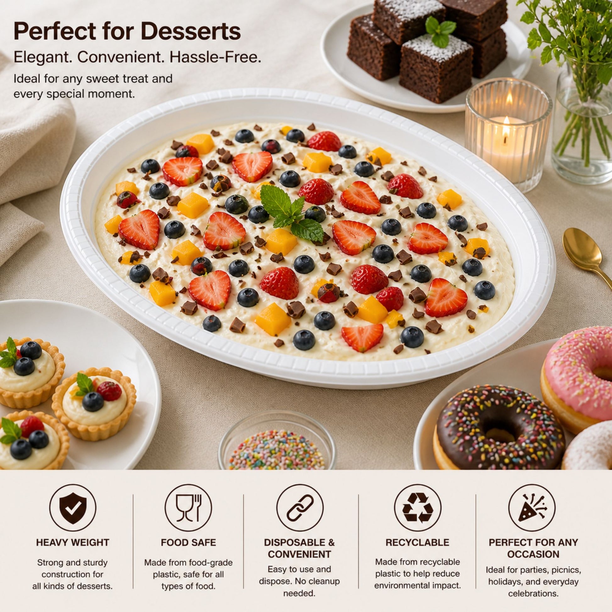 *JUMBO PACK* 11½"x9" White Plastic Disposable Heavy Weight Oval Serving Bowl Disposable Plates Hanna K