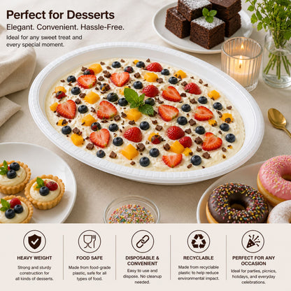 *JUMBO PACK* 11½"x9" White Plastic Disposable Heavy Weight Oval Serving Bowl Disposable Plates Hanna K