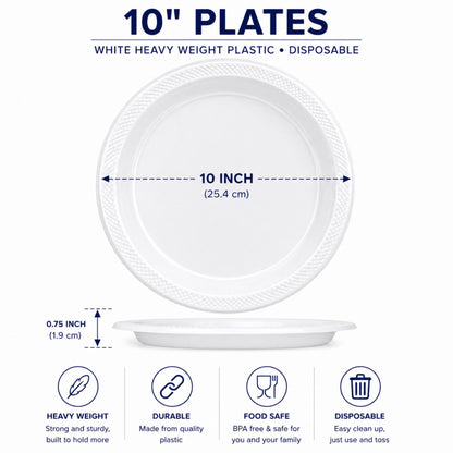 10" & 7" White Disposable Plastic Plates Combo Set Disposable Plates Hanna K Signature