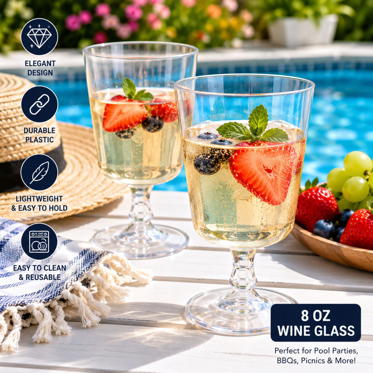 8oz Footed Elegant Plastic Wine Glasses Clear Disposable Party Cups Dispoable Wine Glasses Hanna K Signature