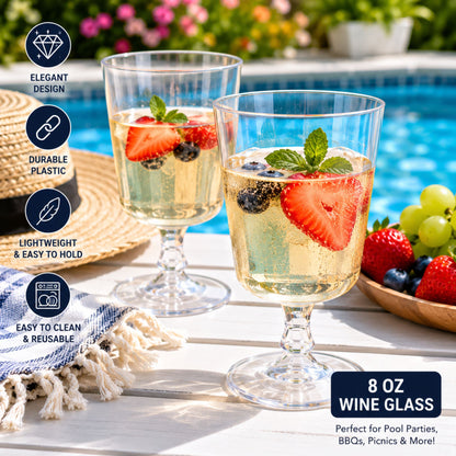 8oz Footed Elegant Plastic Wine Glasses Clear Disposable Party Cups Dispoable Wine Glasses Hanna K Signature