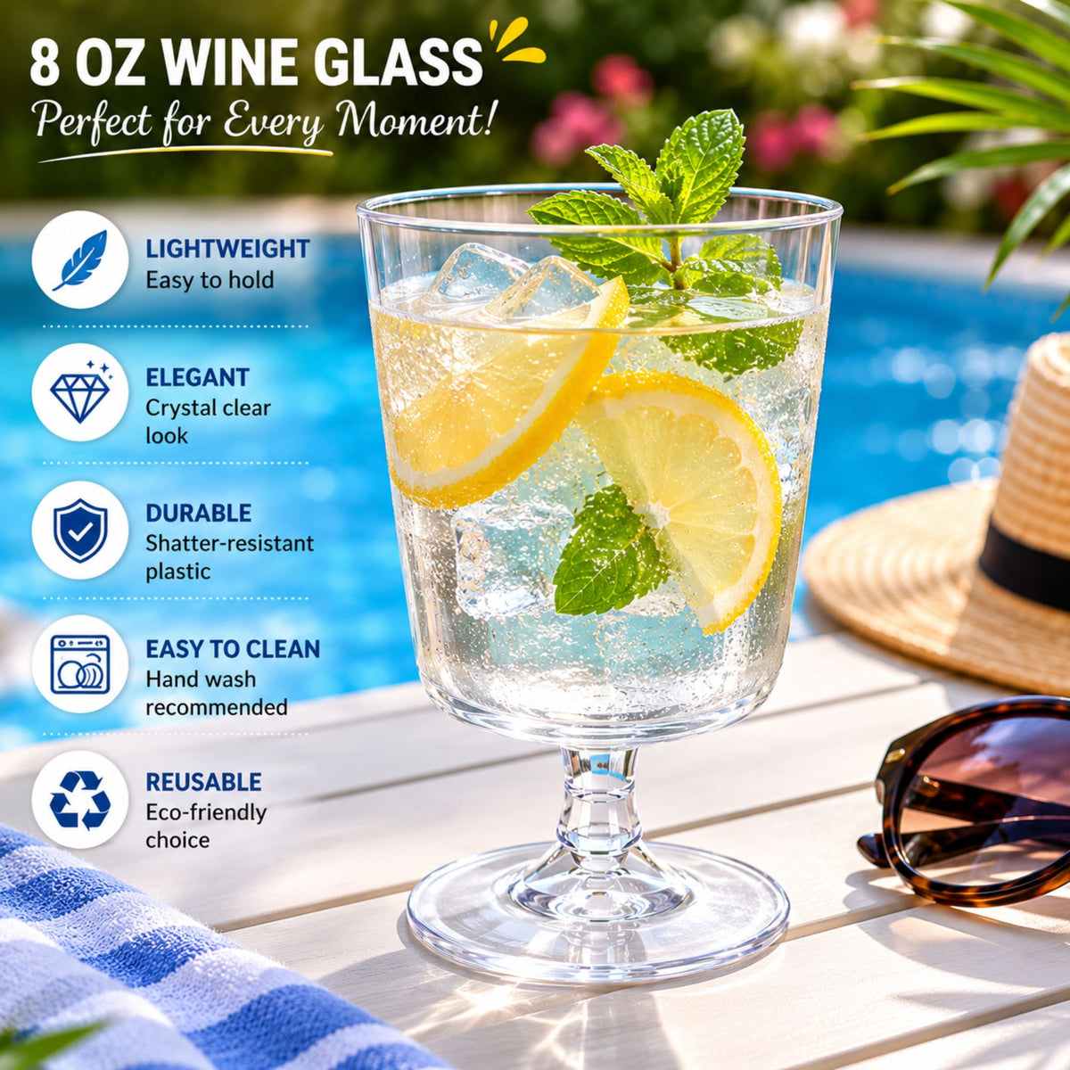 8oz Footed Elegant Plastic Wine Glasses Clear Disposable Party Cups Dispoable Wine Glasses Hanna K Signature