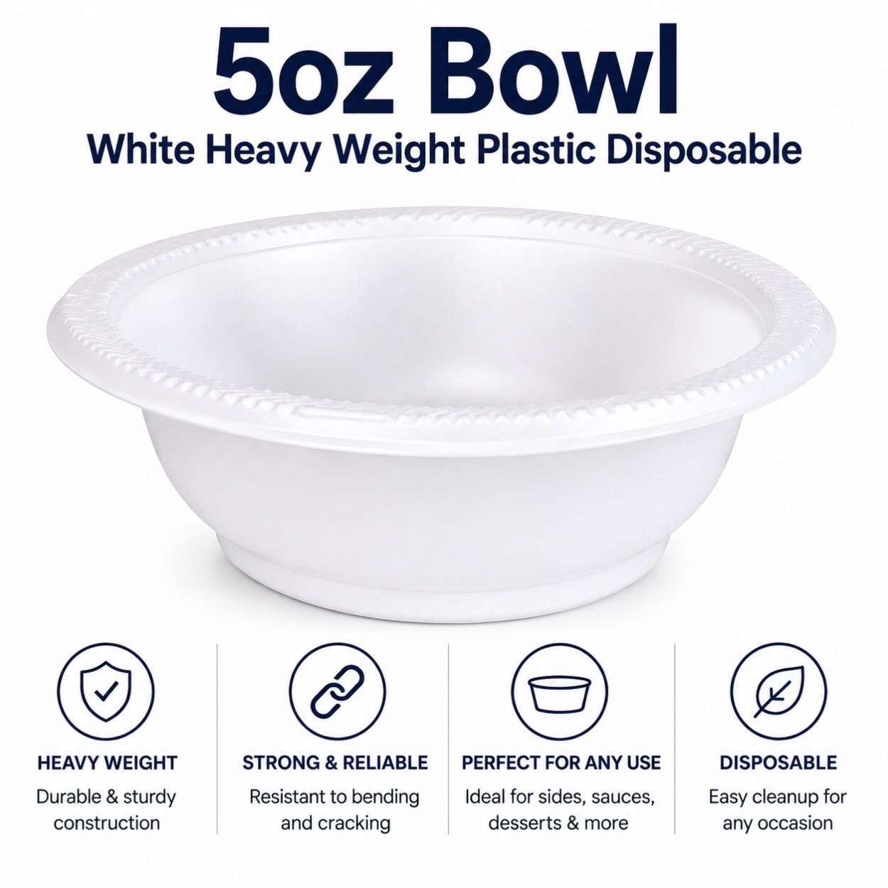 *BUY BULK* 5oz Bowl White Heavy Weight Plastic Disposable Bowls Hanna K