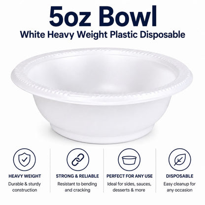 *BUY BULK* 5oz Bowl White Heavy Weight Plastic Disposable Bowls Hanna K