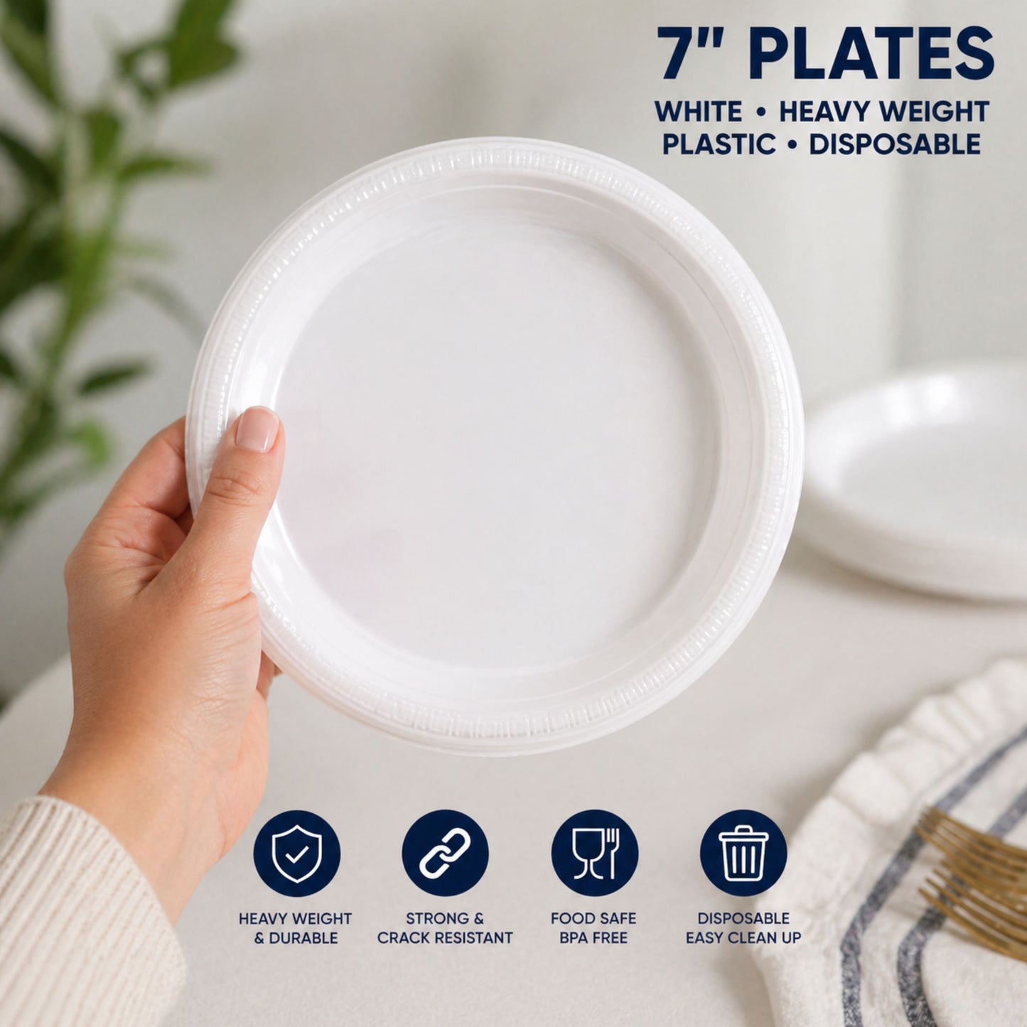 *BUY BULK* 7" Plates White Heavy weight Plastic Disposable Disposable Plates Hanna K Signature