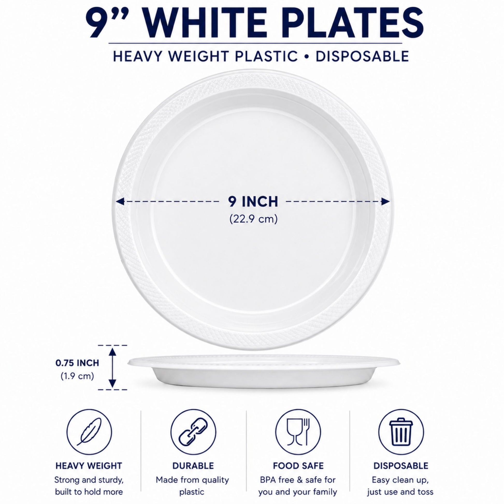 *BUY BULK* 9" White Heavy Weight plastic Plates Disposable Disposable Plates Hanna K Signature