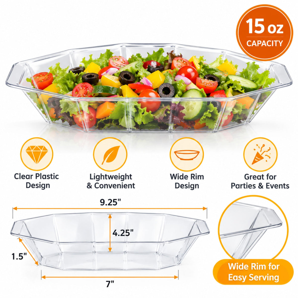 Hanna K. 15 oz Clear Plastic Buffet Serving Boat, Disposable Food Dish Serverware Hanna K