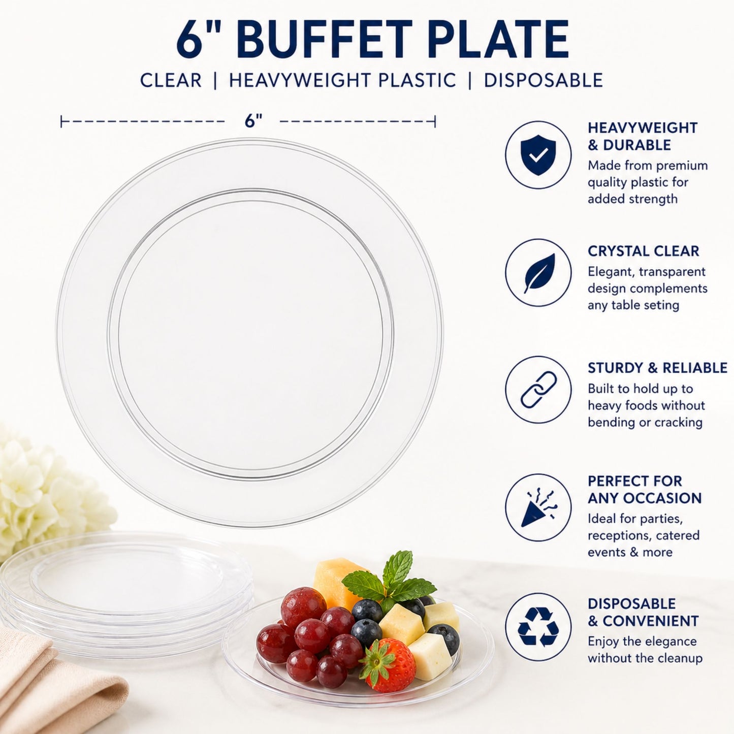 *JUMBO PACK*6" Buffet Plate Clear Heavyweight plastic Disposable Disposable Plates Hanna K Signature