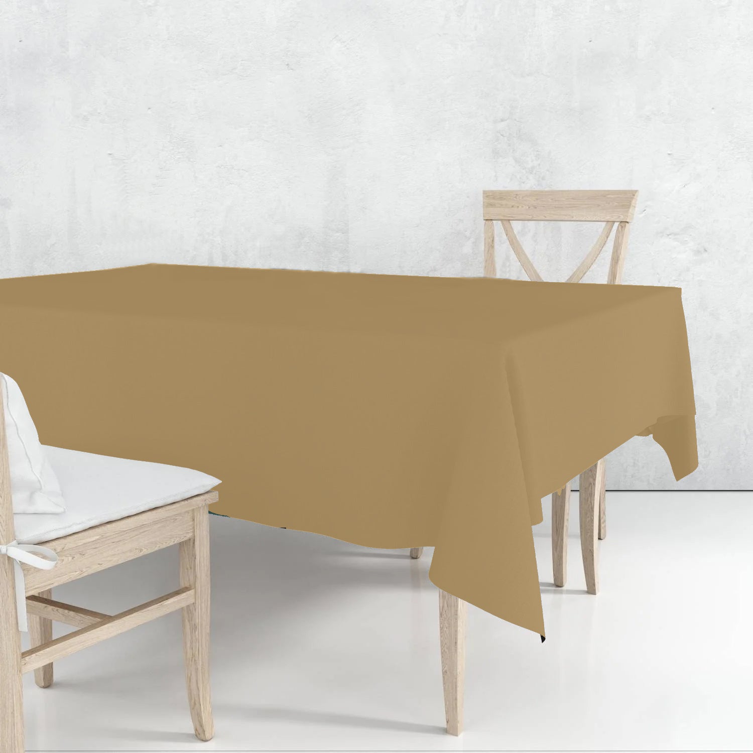 Disposable Plastic Premium Tablecloth Heavyweight Rectangle Gold Lace 54" x 108" Tablesettings Nicole Fantini Collection   