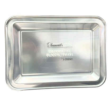 17.75X12.75 Silver Rectangle Metallic Serving Disposable Plastic Tray, Tray King Zak