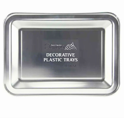 17.75X12.75 Silver Rectangle Metallic Serving Disposable Plastic Tray, Tray King Zak