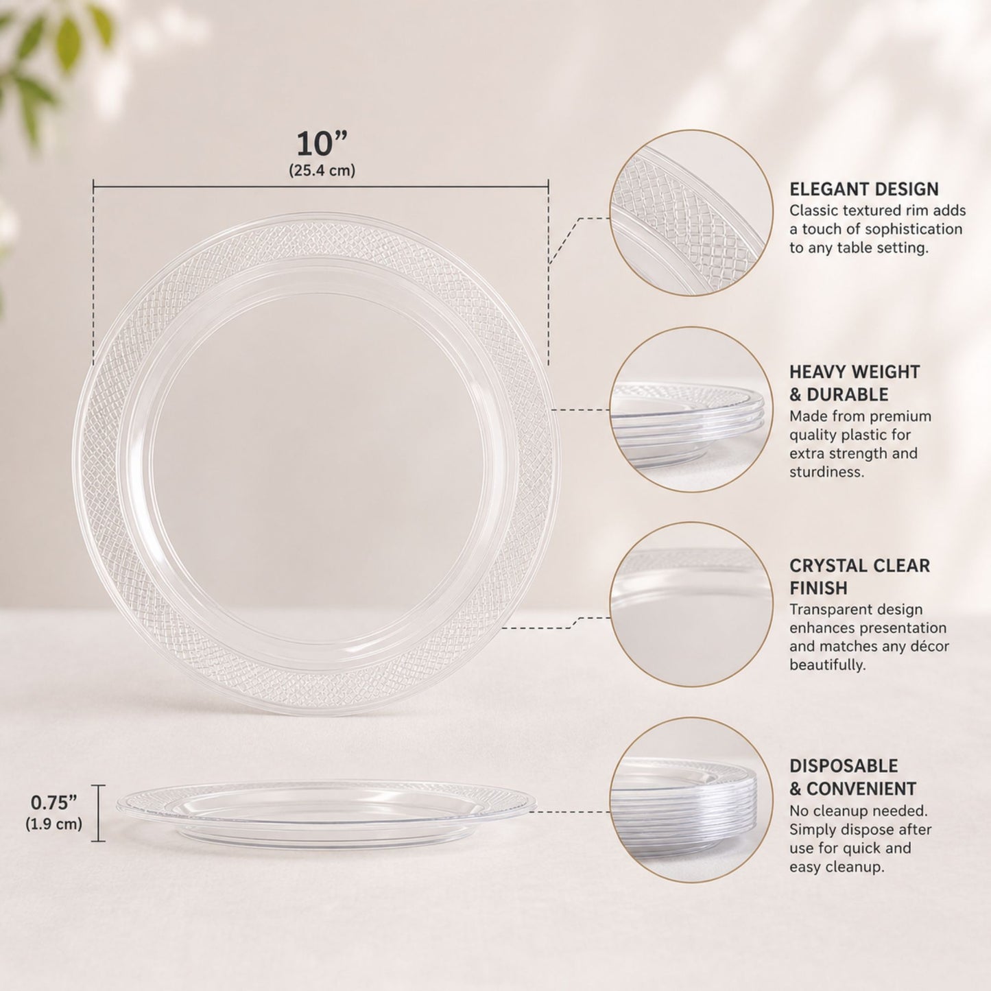 *BUY BULK* 10" Plates Clear Heavy Weight Plastic Disposable Disposable Plates Hanna K