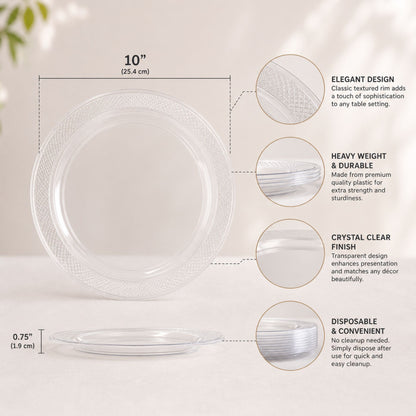 *BUY BULK* 10" Plates Clear Heavy Weight Plastic Disposable Disposable Plates Hanna K