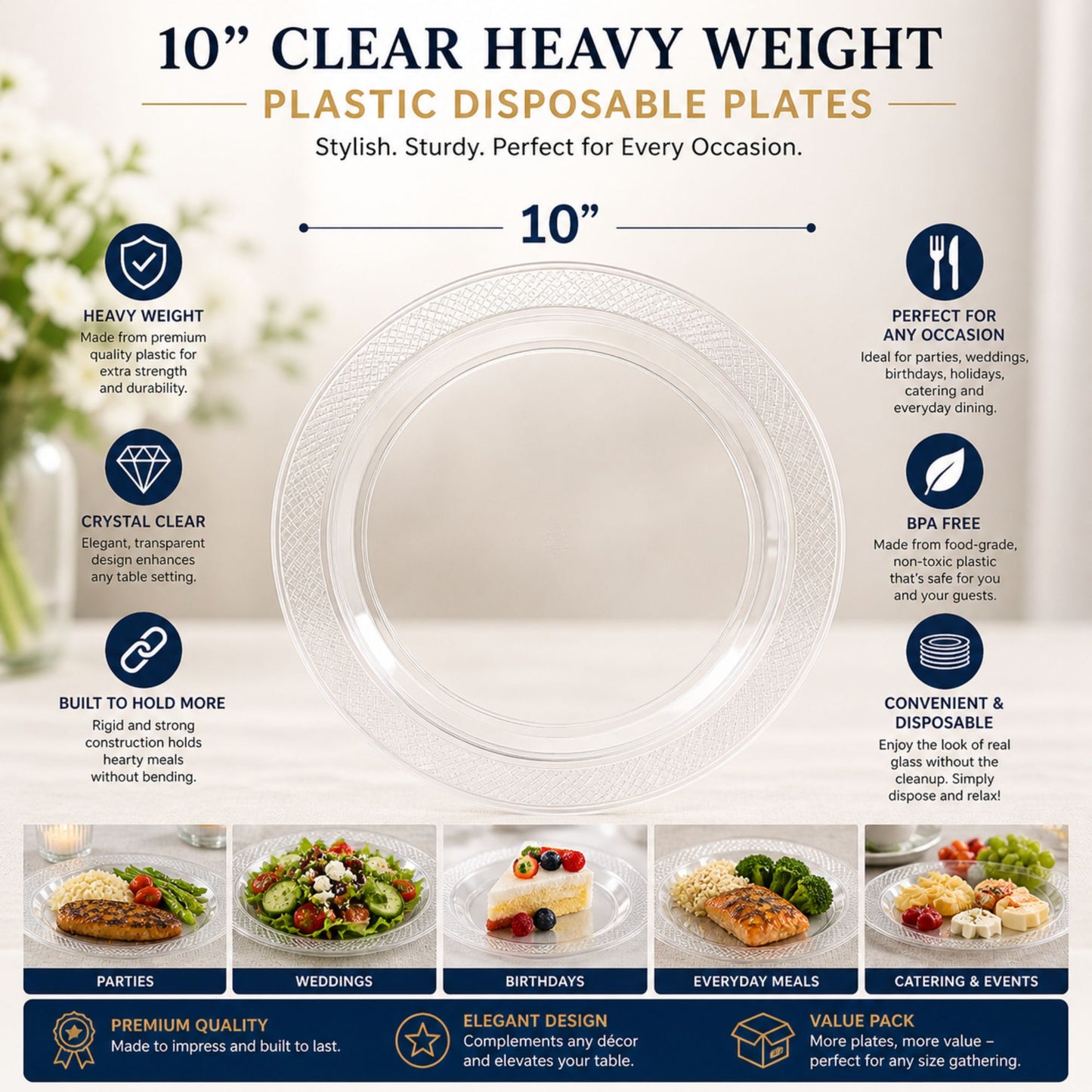 *BUY BULK* 10" Plates Clear Heavy Weight Plastic Disposable Disposable Plates Hanna K