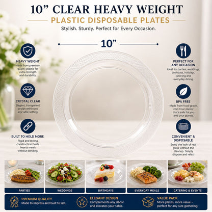 *BUY BULK* 10" Plates Clear Heavy Weight Plastic Disposable Disposable Plates Hanna K