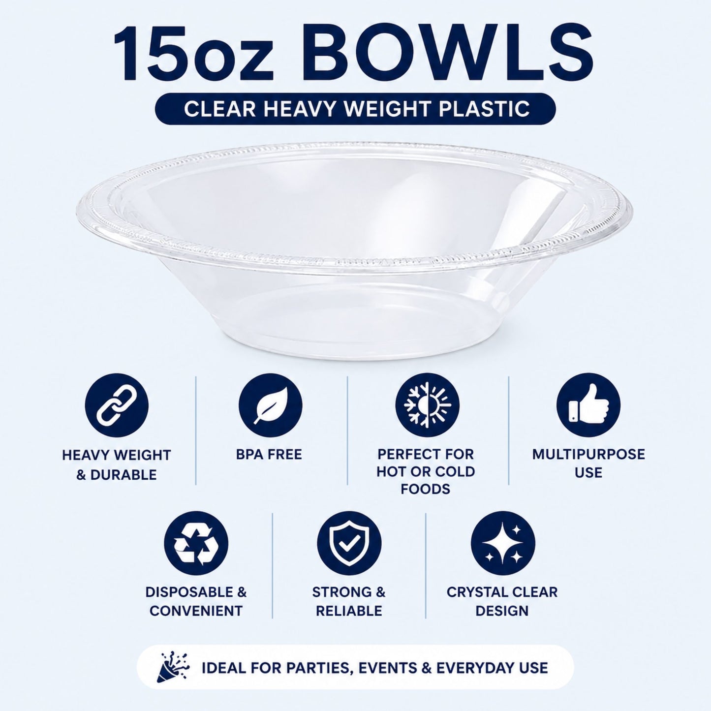 15oz Bowls Clear Heavy Weight Plastic Bowls Hanna K Signature
