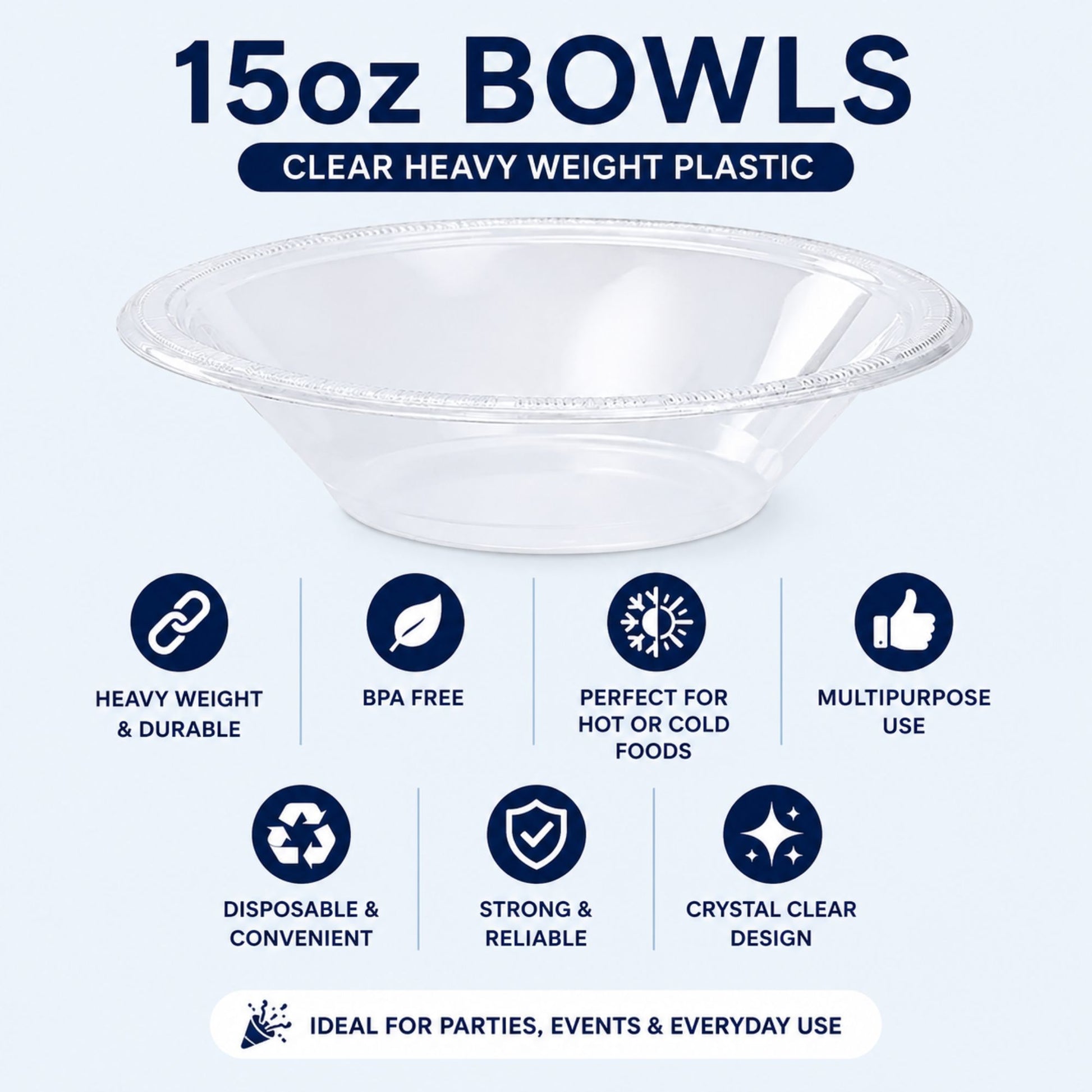 15oz Bowls Clear Heavy Weight Plastic Bowls Hanna K Signature