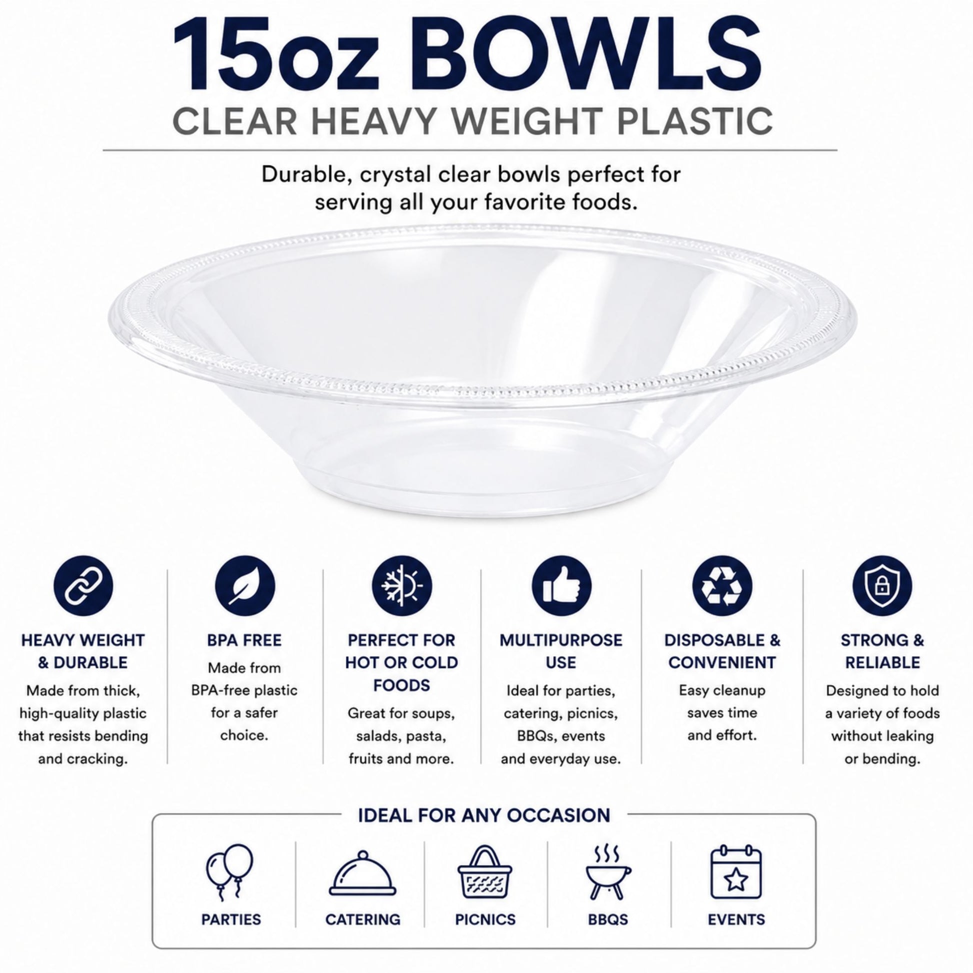 15oz Bowls Clear Heavy Weight Plastic Bowls Hanna K Signature