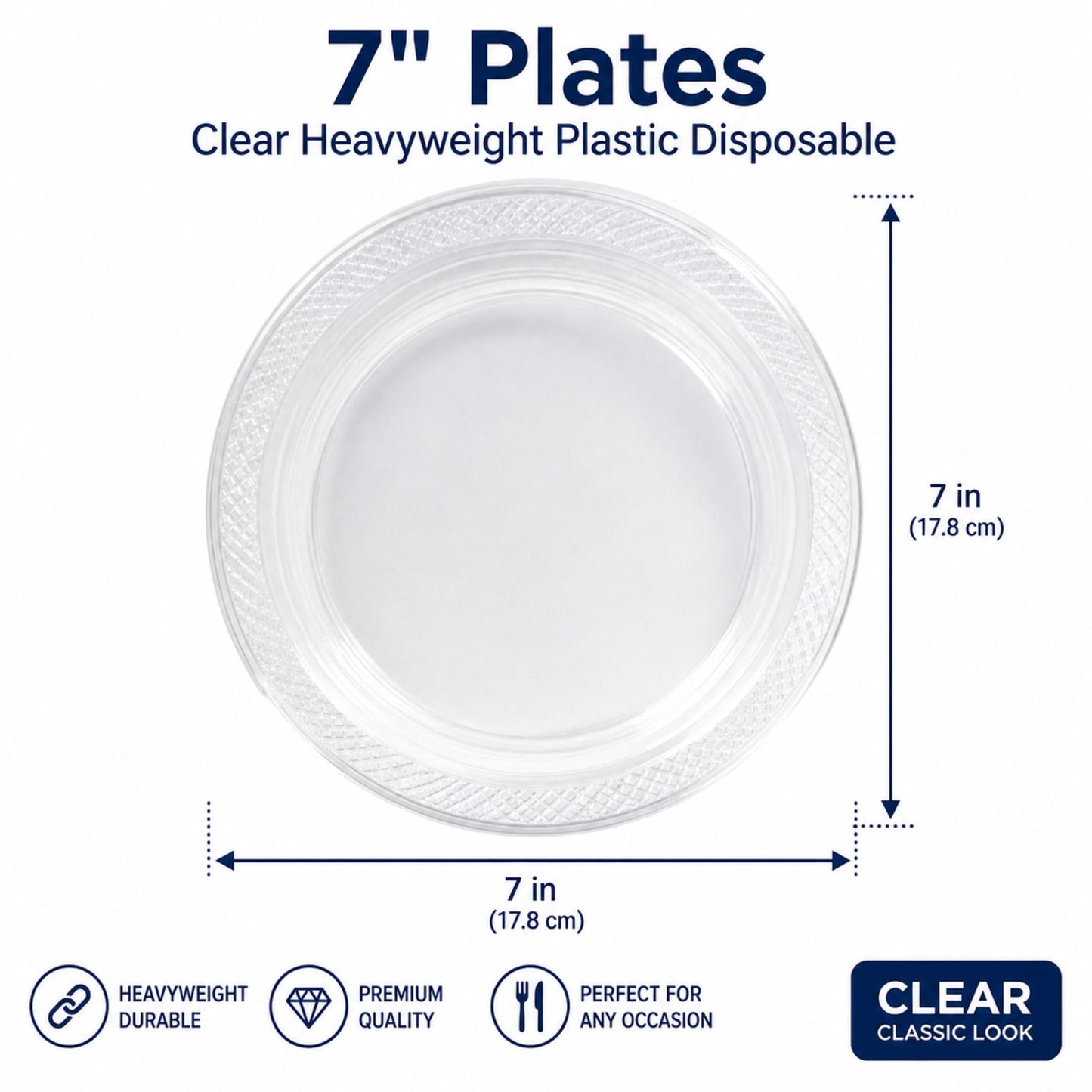 *BUY BULK * 7" Plates Clear Heavyweight Plastic Disposable Disposable Plates Hanna K Signature