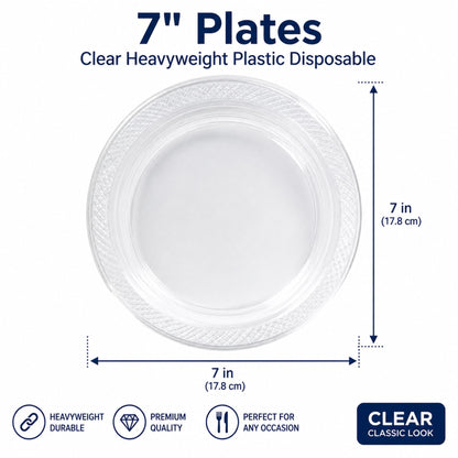 *BUY BULK * 7" Plates Clear Heavyweight Plastic Disposable Disposable Plates Hanna K Signature