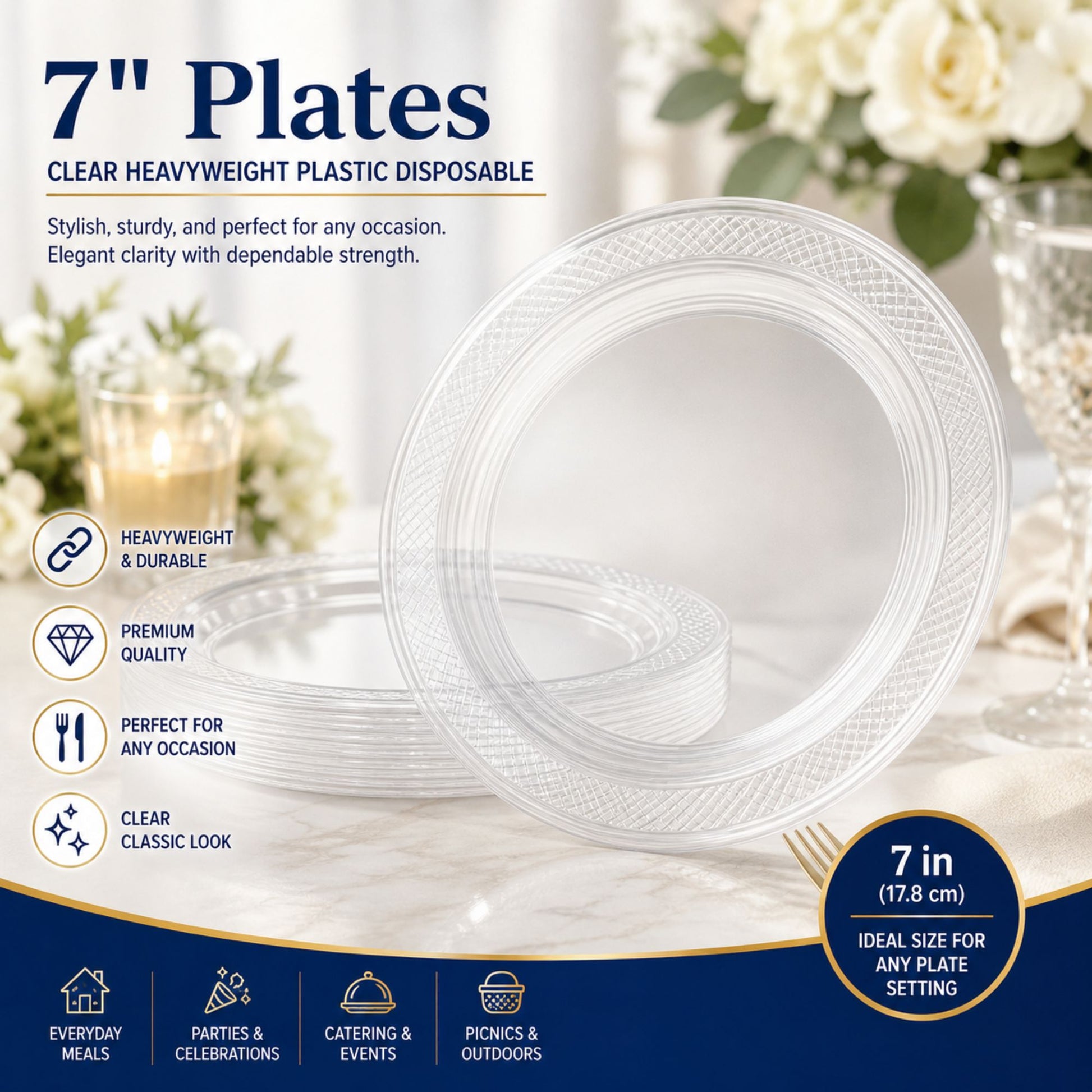 *BUY BULK * 7" Plates Clear Heavyweight Plastic Disposable Disposable Plates Hanna K Signature