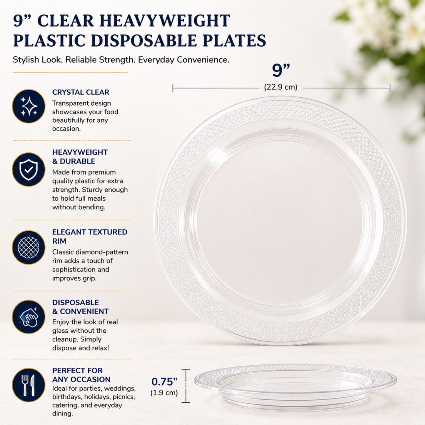 *BUY BULK* 9" Plates Clear Heavyweight Plastic Disposable Disposable Plates Hanna K Signature
