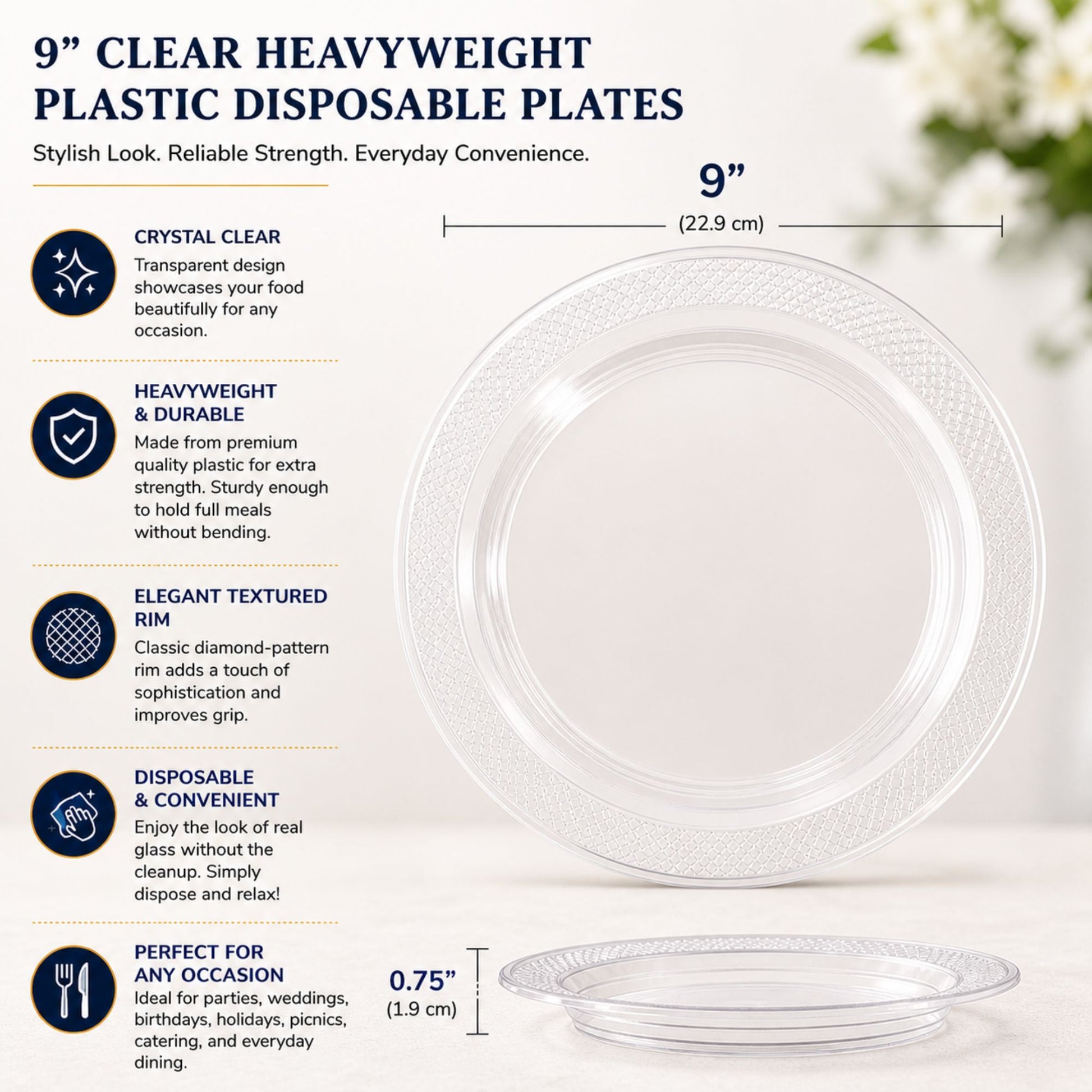 *BUY BULK* 9" Plates Clear Heavyweight Plastic Disposable Disposable Plates Hanna K Signature