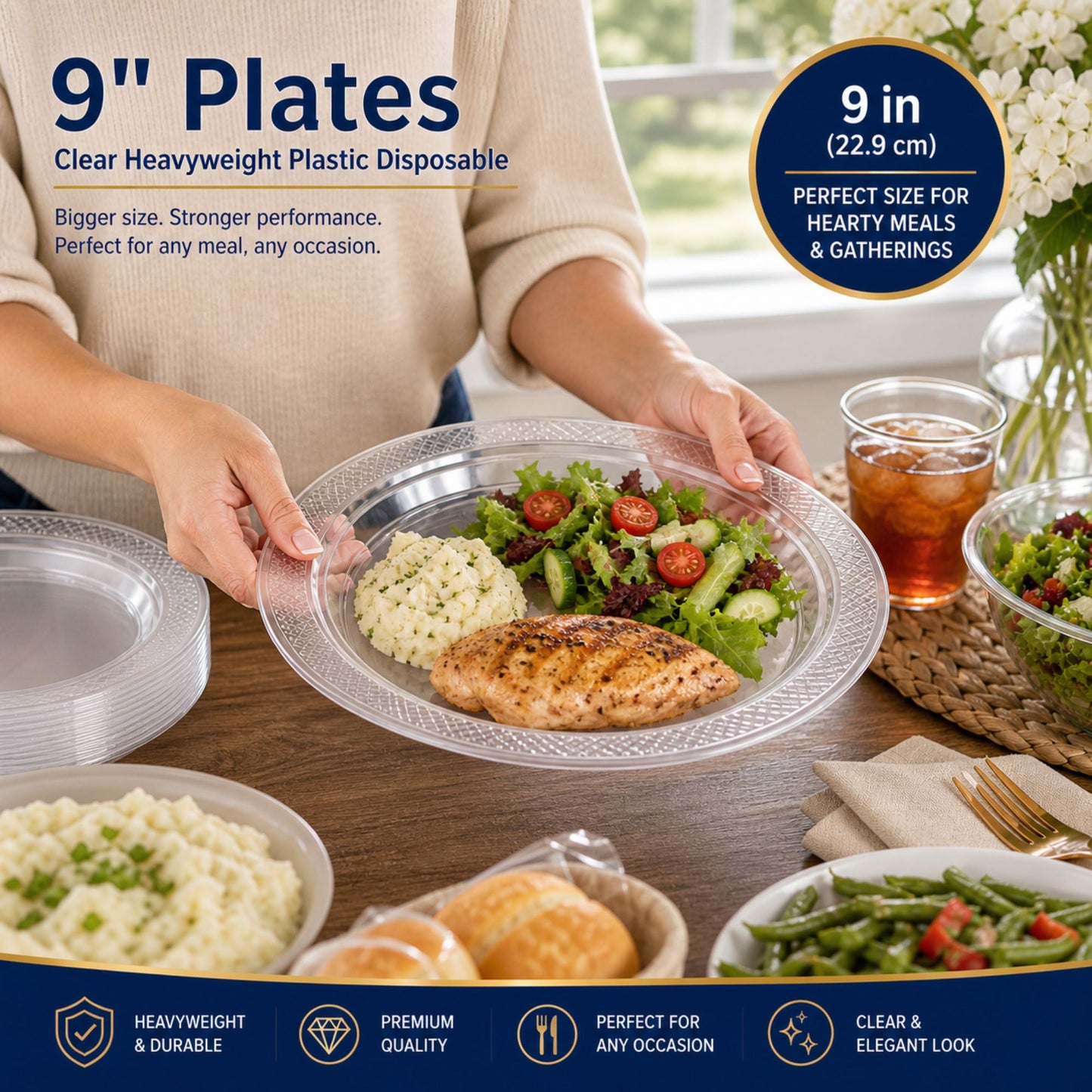 *BUY BULK* 9" Plates Clear Heavyweight Plastic Disposable Disposable Plates Hanna K Signature