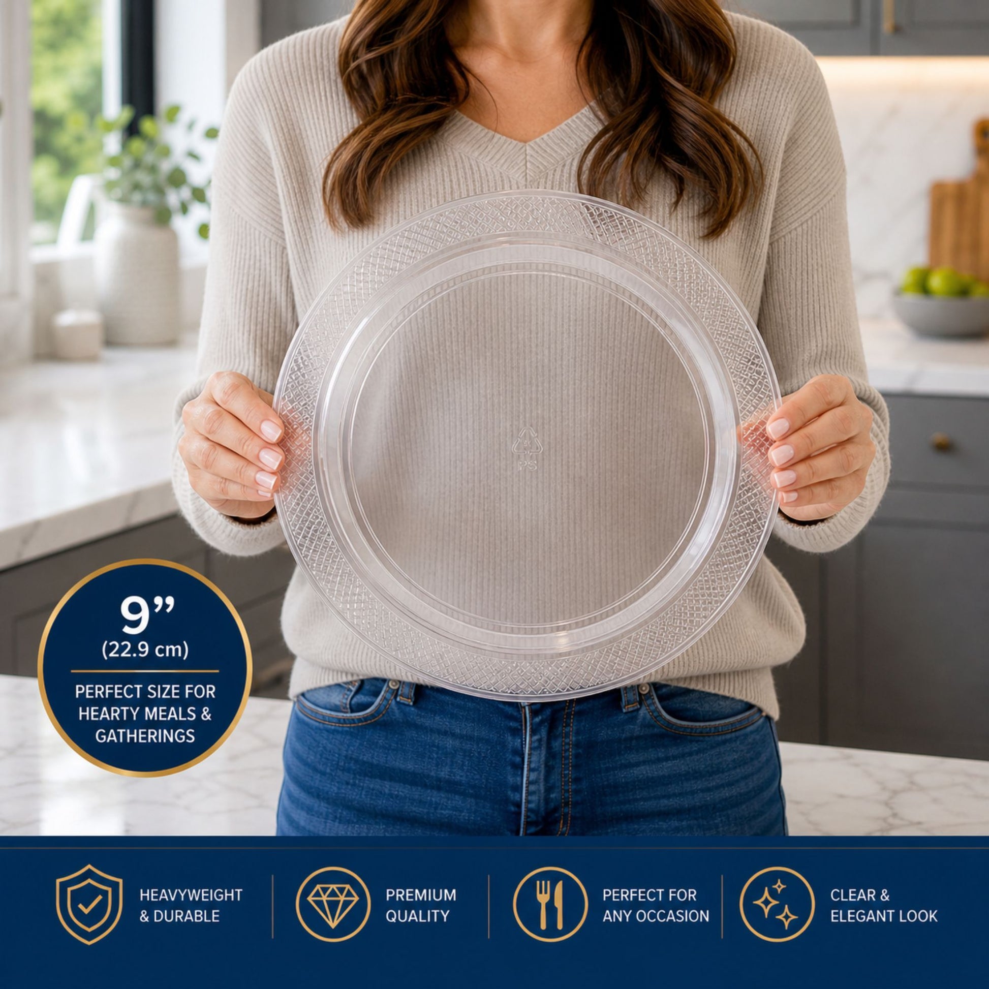 *BUY BULK* 9" Plates Clear Heavyweight Plastic Disposable Disposable Plates Hanna K Signature