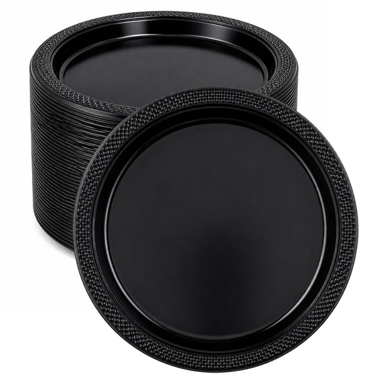 *BUY BULK* 10" Black Plates Disposable Plastic Disposable Plates Hanna K Signature